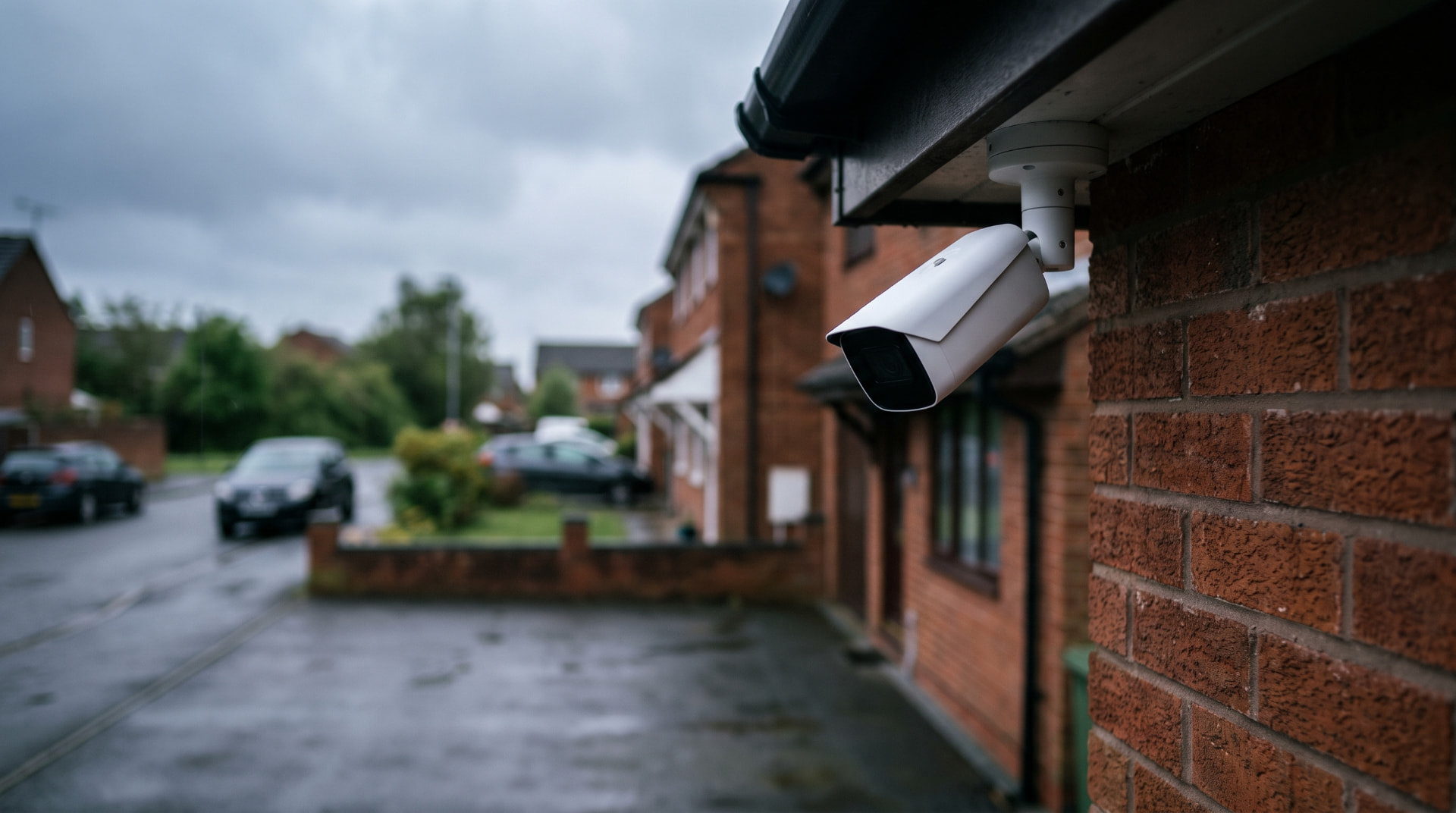 Dome CCTV camera mounted on a brick property